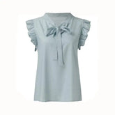 Ruffle Sleeveless Polka Dot Bow Detail Blouse